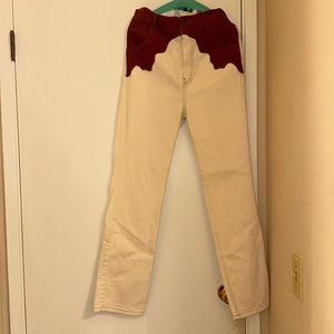 Women’s Two-Tone Boot Cut Jeans — Cream and Burgundy